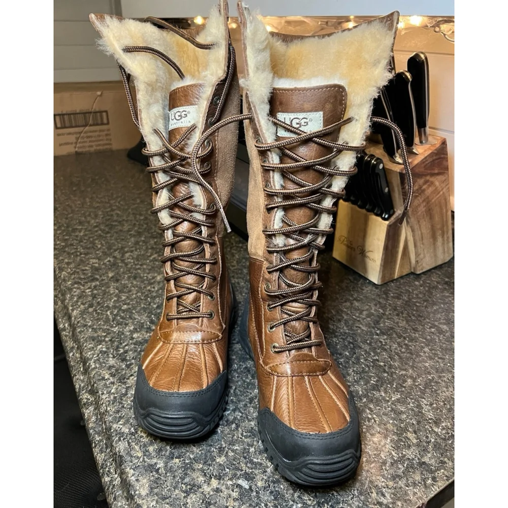 UGG Adirondack Tall Chestnut Leather Suede Boots - Picture 3 of 12